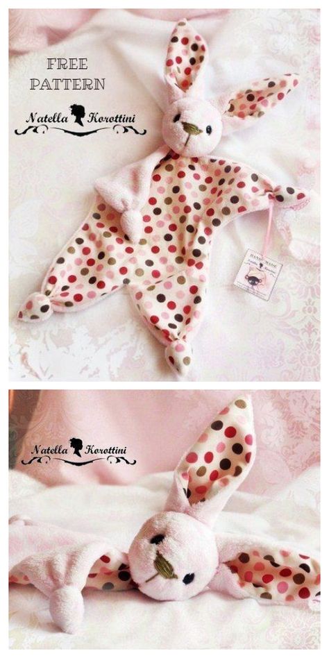 DIY Fabric Bunny Lovey Free Sewing Patterns - Tutorials Lovey Sewing Pattern, Fabric Art Diy, Fabric Bunny, Bunny Lovey, Diy Bebe, Fabric Sewing Patterns, Patterns Fabric, Animal Sewing Patterns, Snuggle Blanket