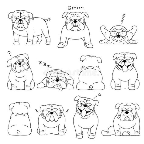 Bulldog Elements Line Drawing Stock Vector - Illustration of standing, collection: 105209024 Bulldog Cartoon Illustrations, Cartoon Bulldog Drawing, Simple Bulldog Drawing, Simple English Bulldog Tattoo, Easy Bulldog Drawing, Simple Bulldog Tattoo, Olde English Bulldogge Tattoo, Small Bulldog Tattoo, English Bulldog Tattoo Minimalist