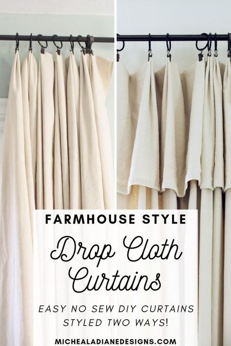 Diy Farmhouse Ideas, Diy Farmhouse Decoration, Cloth Curtains, Curtains Farmhouse, Curtain Styles, Drop Cloth Curtains, Fixer Upper Style, Farmhouse Style Diy, Farmhouse Curtains