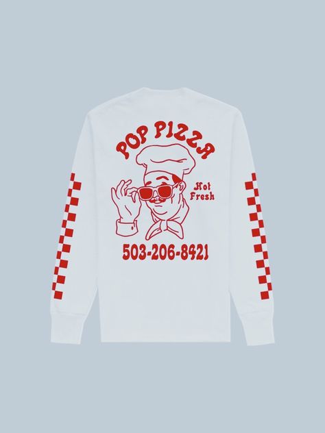 PIZZA CHEF LONG SLEEVE T-SHIRT | Pop Pizza Pizza T Shirts Funny, Pizza Restaurant Ideas, Restaurant Tshirt Design Ideas, Chef Logo Design Ideas, Pizza Branding Design, Pizza Shirt Design, Pizza T Shirt, Vintage Pizza, Pizza Graphic