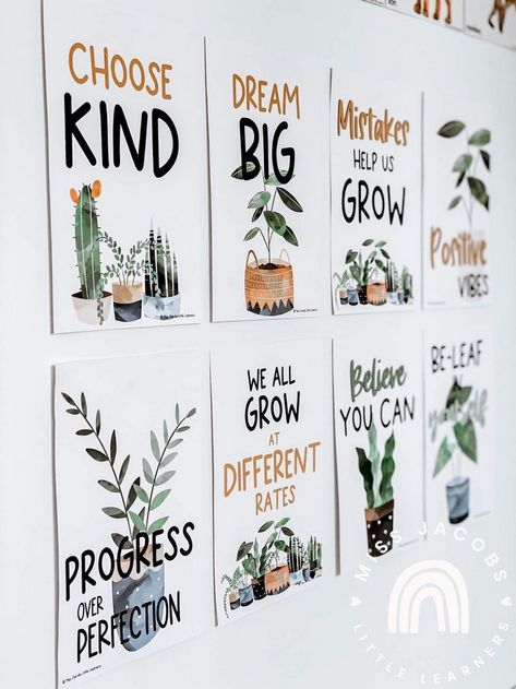 Unleash Creativity with Educational Posters for Kids You Will Need Classroom Supplies, Plant Motivational Quotes, Motivational Classroom Decor, Positive Classroom Decor, Plant Boho Classroom, Mindfulness Classroom Decor, Boho Plant Classroom Theme, Plant Theme Bulletin Board, Grow Theme Classroom