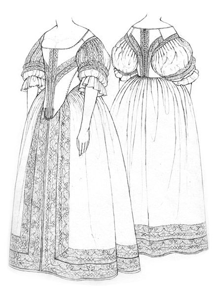 17th Century Dresses, Sewing Terminology, 1660s Fashion, Janet Arnold, 17th Century Dress, 17th Century Clothing, Baroque Dress, Baroque Era, 17th Century Fashion