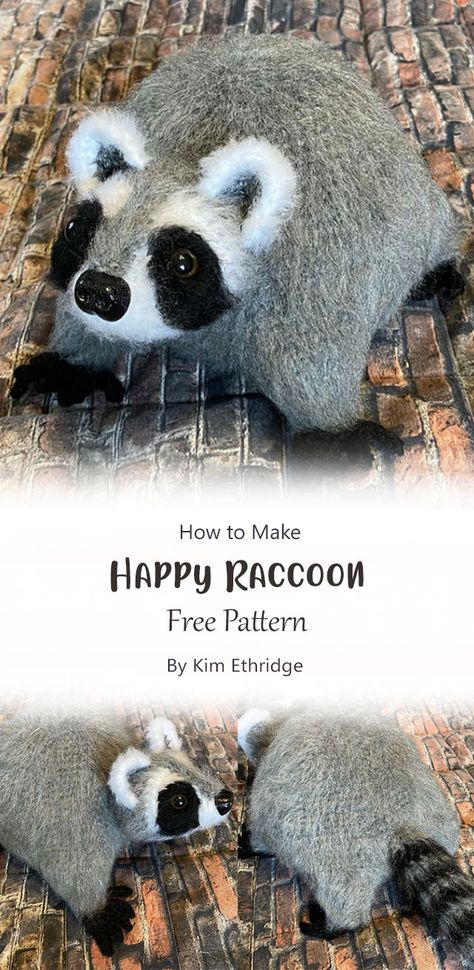 This happy raccoon amigurumi pattern is a perfect gift to yourself or anyone who loves these cute animals. It is so amazing to make and if you are looking for something different from the normal crochet animals, check out this pattern! Amigurumi Patterns, Couture, Knit Raccoon Pattern, Raccoon Knitting Pattern, Crochet Razorback Pattern, Crochet No Sew Plush, Raccoon Sewing Pattern, Crochet Eyelash Yarn, Raccoon Plush Pattern