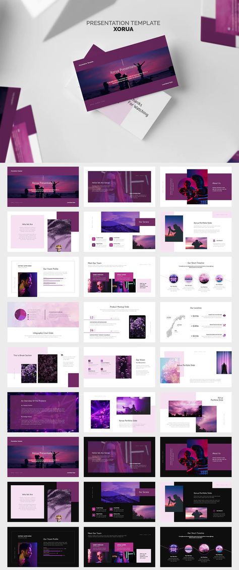 Xorua : Purple Gradient Color Tone PowerPoint Presentation Template - 100 presentation slides Purple Presentation, Presentation Layouts, Presentation Template Design, Purple Luxury, Business Ppt Templates, Business Ppt, Powerpoint Slide Designs, Marketing Presentation, Purple Gradient