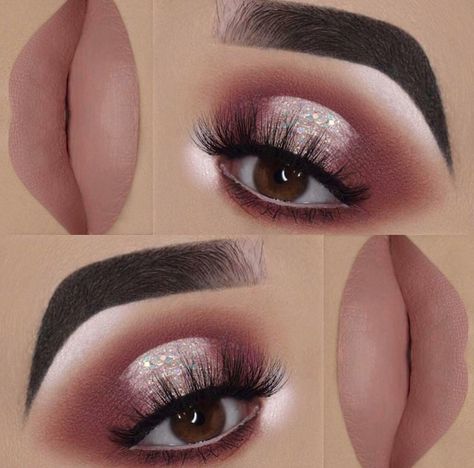 Dark rose, halo, glitter eye Glam Makeup Bridal, Natural Smoky Eye, Halo Eyes, Soft Bridal Makeup, Party Eye Makeup, Halo Eye Makeup, Dramatic Wedding Makeup, Dramatic Wedding, Wedding Eye Makeup