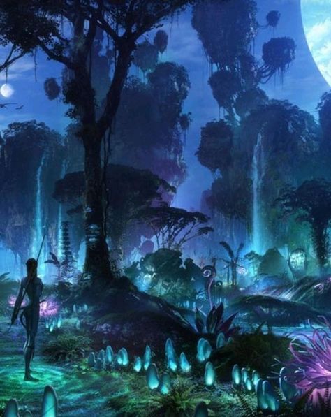 Hallelujah Mountains Avatar, Pandora At Night, Avatar Mountains, Avatar Background, Forest Decorations, Dark Jungle, Blue Avatar, Avatar Films, Avatar Picture