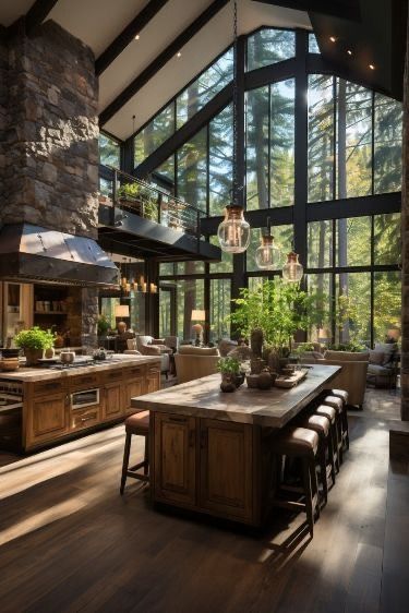 H•O•M•E Vintage Room Decor Ideas, Airy Kitchen, Skylight Kitchen, Dream Life House, Log Home Living, Rustic Kitchen Island, Vintage Room Decor, Kitchen Island Decor, Dream Kitchens Design