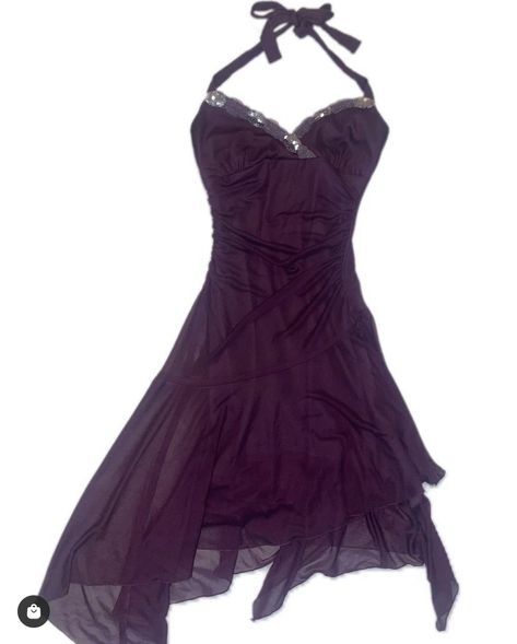 dark purple vintage 2000s inspired halter dress Early 2000s Hoco Dresses, 2000s Formal Dresses Short, 2000 Hoco Dress, Party Dress 2000s, Y2k Satin Dress, 2000s Dresses Aesthetic, Maxi Dress Y2k, Short Y2k Dress, Y2k Club Dress