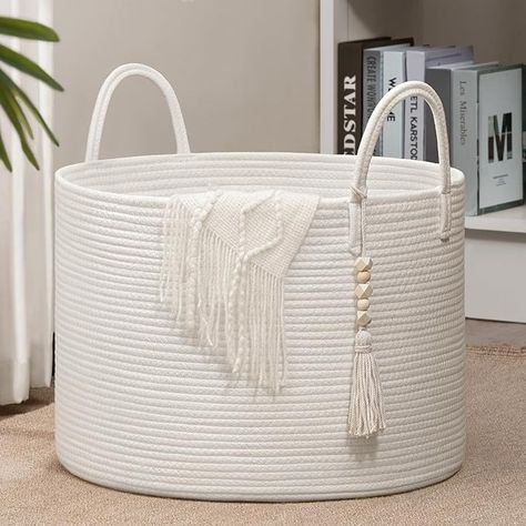 Amazon.com: Goodpick Large Laundry Basket Decorative White Basket for Blankets, Baby Storage Basket for Nursery, Living Room, Bedroom, Big Rope Hamper 17.7 x 12.6 Inches, White : Baby Living Room Blanket Basket, Basket Decor Living Room, Blanket Basket For Living Room, Soft Basket, Baby Storage Baskets, Basket For Blankets, White Laundry Basket, Tall Laundry Basket, Basket For Living Room