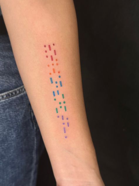 Morse Tattoo, Morse Code Tattoo Ideas, Morse Code Tattoos, Bauhaus Tattoo, Subtle Pride Tattoo, Sci Fi Tattoos, Code Tattoo, Morse Code Tattoo, Lgbt Tattoo