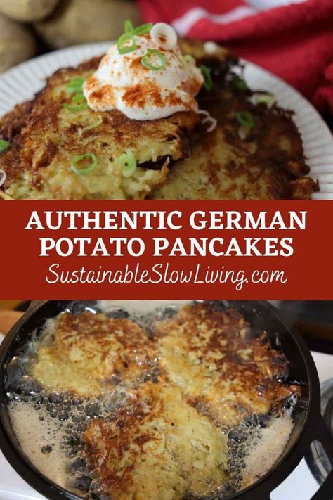 Essen, German Potato Pancakes Authentic, German Potato Cakes, German Potato Soup, German Breakfast, German Potato Pancakes, Saurkraut Recipes, German Pancakes Recipe, Food Authentic