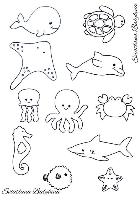 Outline Of Sea Animals, Sea Animal Pattern, Sea Animals Template, Sea Animals Outline, Sea Animal Outline, Sea Animals Crafts For Kids, Sea Animals Worksheets For Kids, Felt Ocean Animals, Ocean Animals Drawing