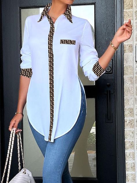 Collar Blouses, Classy Business Outfits, Shirt Collar Pattern, African Blouses, Fancy Shirt, Stylish Work Attire, Modest Dresses Casual, Women Blouses Fashion, Classic Blouses