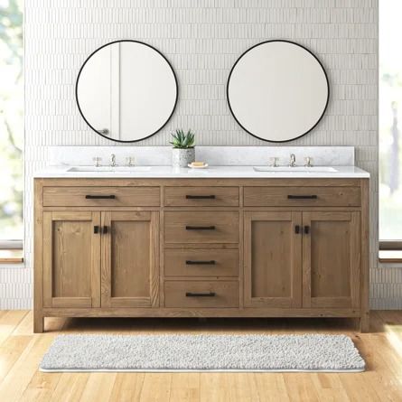 Wade Logan® Basima 72" Double Bathroom Vanity Set | Wayfair Modern Farmhouse Vanity Bathroom, 72 Inch Bathroom Vanity Double Sinks, Farmhouse Double Vanity, Double Vanity Bathroom Ideas, Traditional Bathroom Vanities, Wood Double Vanity, 72 Inch Bathroom Vanity, Bathroom Vanity Double Sink, 72 Vanity