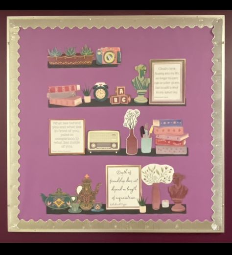 Small bulletin board idea for RA’s Paper Bookshelf Bulletin Board, Bookshelf Bulletin Board, Small Bulletin Board Ideas, Unique Bulletin Board Ideas, Class Board, Bullentin Boards, Ra Boards, Bookshelf Inspiration, Preschool Bulletin