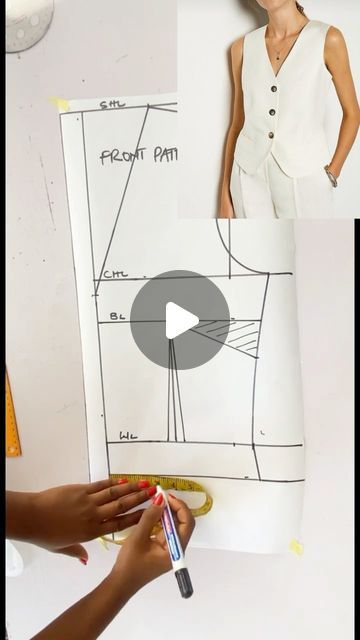 Couture, How To Sew A Waistcoat, Women Waistcoat Pattern, Waistcoat Women Pattern, Waist Coat Pattern Drafting, Waist Coat For Women Pattern, Simple Vest Pattern Sewing, Pattern Maker Fashion, Dress Sewing Tutorials Videos