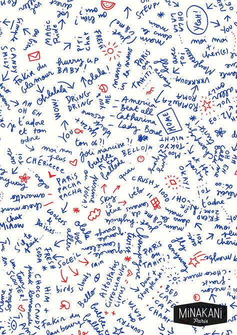 pattern by Minakani for Otto d'Ame #pattern #writing #poetry #fun #message #blue #red #fashion #minakani Word Pattern, Word Patterns, Design Research, Writing Poetry, Graphic Patterns, Vector Pattern, Red Fashion, Women Casual, Pattern Making