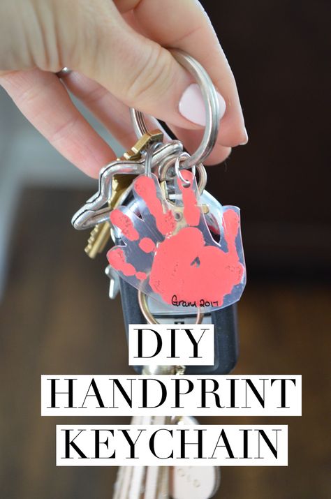 DIY Handprint Keychain – Craft Box Girls Shrink Plastic Handprint, Baby Handprint Keychain, Shrinks Dink Handprint Keychain, Diy Gifts For Dad From Baby, Shrinky Dink Fathers Day Keychain, Fingerprint Keychain Diy, Diy Handprint Keychain, Handprint Shrinky Dink Keychain, Shrink Keychain Diy