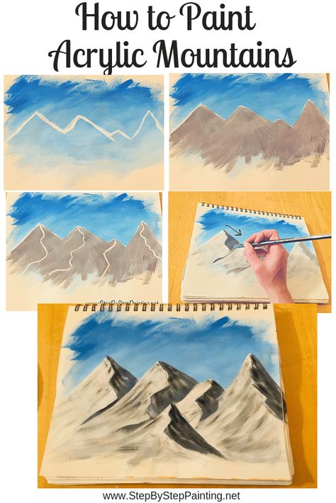 How To Paint Mountains - Step By Step Painting Paint Mountains, Painting Mountains, Pasta Art, Mountains Painting, Mountain Drawing, Landscape Paintings Acrylic, Seni Cat Air, Acrylic Painting Techniques, Acrylic Painting Tutorials