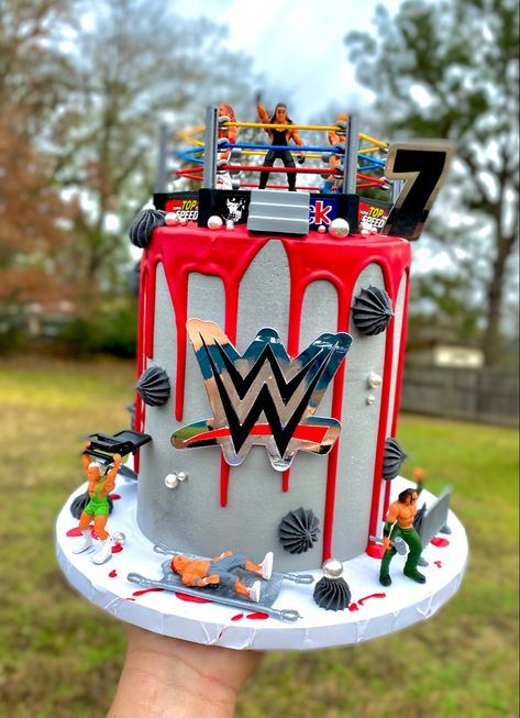 Wwe Wrestling Cake, Wwe Birthday Cake Ideas, Wwe Birthday Cakes For Boys, Wwf Party Ideas, Wrestling Theme Birthday Party, Wresting Cake, Wwe Cakes For Boys, Wwe Themed Birthday Party, Wrestling Cake Ideas