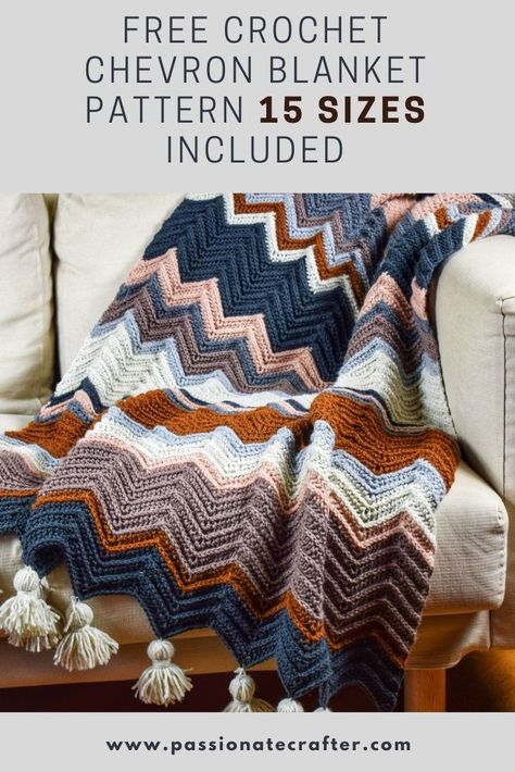 Super easy crochet chevron blanket. 15 sizes available for you and loved ones. From baby to adult sizes.Preemie, Lapghan, Small Throw to King size. King Size Quilt Patterns Free, Punto Zig Zag Crochet, Crochet Chevron Blanket, Chevron Crochet Blanket Pattern, Chevron Crochet Patterns, Crochet Ripple Pattern, Zig Zag Crochet, Crochet Blanket Chevron, Crochet Chevron