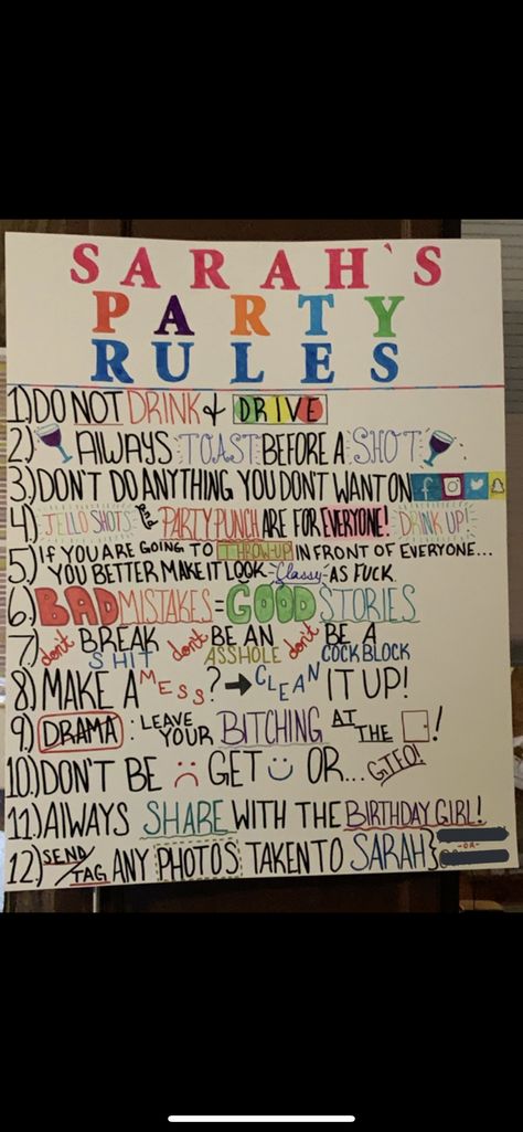 21st birthday party rules 18th Party Ideas Games, Birthday Drinking Ideas, 21st Birthday Party Drinks, Party Theme 21st Birthday, 19th Birthday Party Games, 21st Birthday Hotel Party Ideas, 21st Birthday Party Bar Ideas, 21st Bday Game Ideas, 21st Birthday Entertainment Ideas