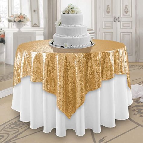 Amazon.com: Lann's Linens 72" x 72" Gold Sequin Tablecloth Overlay, Sparkly Square Table Cloth for Wedding, Party, Banquet : Home & Kitchen Wedding Top Table, Rose Gold Sequin Tablecloth, Gold Sequin Tablecloth, Sequin Tablecloth, Sequin Table, Wedding Tablecloths, Table Overlays, Private Wedding, Bridal Table