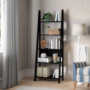 Canora Grey Bookcase Black Ladder Shelf, Ladder Shelf Decor, Freestanding Bookcase, Leaning Bookcase, Bedroom Shelves, Shelf Decor Living Room, Ladder Bookshelf, Cube Bookcase, 2020 Vision