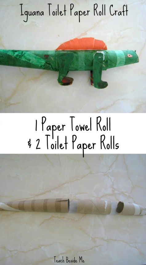 Rainforest Animal Crafts~ Toilet Paper Roll Iguana - Teach Beside Me Iguanas, Iguana Preschool Craft, Rainforest Animal Crafts, Iguana Craft, Spain Crafts, Paper Craft Animals, Rainforest Crafts, Craft Animals, Cardboard Tube Crafts