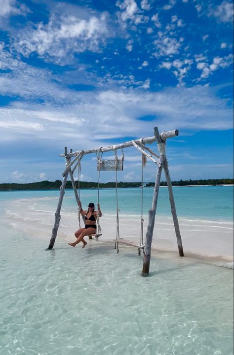 Beach swings in Exuma Cays, Bahamas Swing In Ocean, Ocean Cay Bahamas, Beach Swings, Beach Swing, Bahamas Vacation, Travel Inspiration Destinations, Summer Mood, Summer Trip, Swing Set