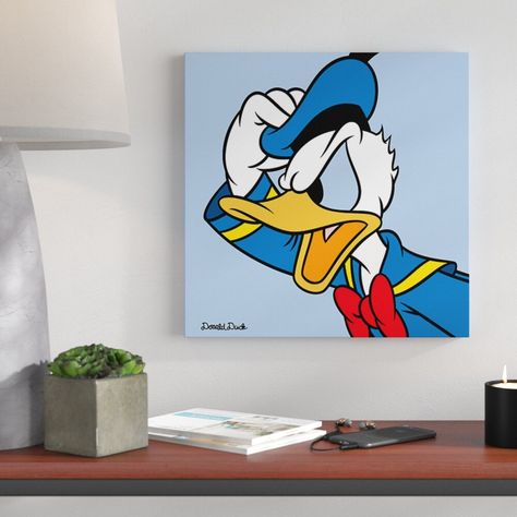 A perfect addition to any room, it will instantly update your home. Great mounted alone or among photos and wall art for a gallery-style feature wall. It also makes for a fantastic gift. Format: Paper, Size: 40cm H x 40cm W Donald Duck Painting, Disney Canvas Paintings, Disney Canvas Art, Duck Blue, Disney Canvas, Disney Paintings, Canvas Drawing, Small Canvas Paintings, Disney Art Drawings