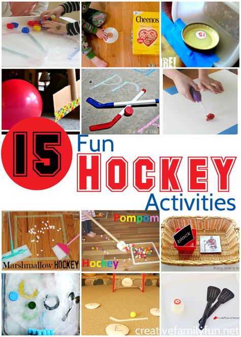 All About Hockey! 15 Fun Hockey Activities Your Kids Will Love - Games, crafts, science experiments, and learning activities for kids. Winter Sports Crafts, Hockey Crafts, Hockey Birthday Parties, Hockey Party, Hockey Birthday, Hockey Kids, Gross Motor Activities, Sport Craft, Hockey Games