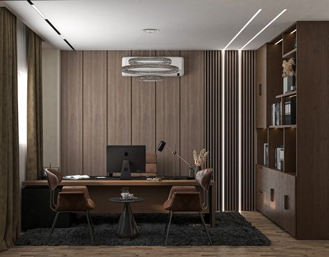 Office on Behance Small Modern Office Design Interiors, Contemporary Home Office Ideas, Cabin Office Ideas, Office Boss Room, Secretary Office Design, Cabin Office Design, Small Executive Office Design, Architectural Office Interior, Boss Office Room Design