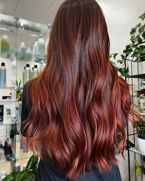 Light Brown Red Hair Balayage, Red Tone Balayage, Light Red Auburn Hair, Auburn Balayage Straight Hair, Dark Brown To Ginger Balayage, Red Auburn Balayage, Copper Red Balayage Hair Brunettes, Copper Balayage Straight Hair, Balayage Copper Red