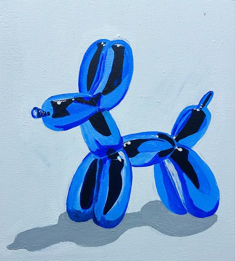 Balloon Dog, acrylic painting on canvas. Still life. Simple Drawings Acrylic, Balloon Dog Painting Easy, Ballon Animal Painting, Ballon Dog Art, Sonic Canvas Painting, Balloon Animal Art, Ballon Dog Painting, Balloon Painting Canvases, Cool Canvas Paintings