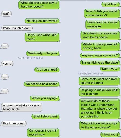 baahahahaha!  What did one ocean say to the other? - Imgur Text Fails, Bahia, Funny Text Message Jokes, Tenk Positivt, Sms Humor, Funny P, Funny Text Fails, Funny Text Conversations, Funny Texts Jokes