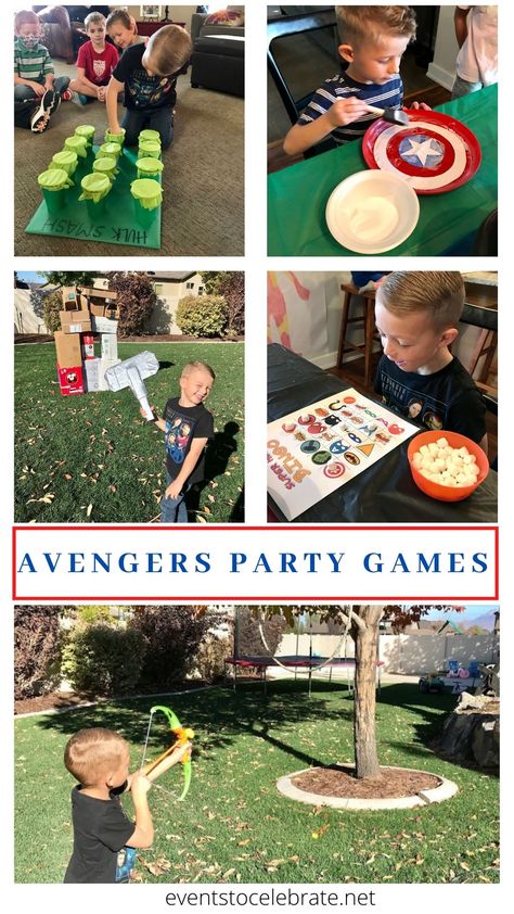 Marvel Avengers Birthday Decorations, Diy Marvel Party Decorations, Superhero Birthday Party Games, Avengers Theme Birthday, Avengers Party Decorations, Avenger Party, Super Hero Activities, Superhero Party Games, Avengers Birthday Party