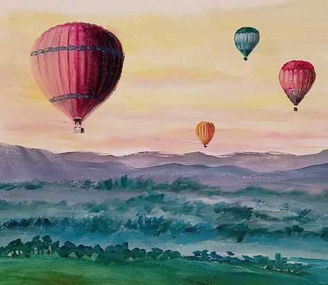 Hot Air Balloons Acrylic Painting Tutorial by Angela Anderson on YouTube #landscape #acryliconcanvas #hotairballoon #angelooney #angelafineart #Painting Hot Air Balloon Landscape, Landscape Painting Lesson, Angela Anderson, Step By Step Acrylic Painting, Hot Air Balloons Art, Painting Journal, Sunset Painting Acrylic, Balloon Painting, Landscape Painting Tutorial