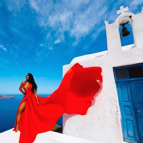 Flowing Dress Photography, Flying Dress Photoshoot, Greece Dress, Santorini Photographer, Flying Dress, Greece Outfits, Greece Outfit, Remember Day, Travel Noire