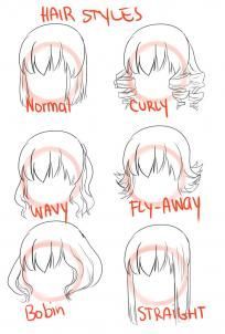 It's good ideas for different type of hair styles on the girls (or boys) Anime Drawings Tutorials Step By Step Hair, Manga Hair Tutorial Step By Step, Hair Drawing Reference Tutorial, How To Draw Hair Woman, How To Draw Anime Women, Hair Anime Reference Female, Female Hairstyle Drawing Reference, Anime Woman Hair Reference, Anime Hair Female Reference