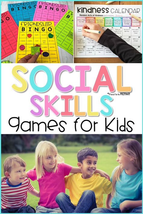 17 kid-friendly social skills games to use with kids in the classroom or home to teach communication, friendship, listening, emotions, and kindness. Kids and teachers will enjoy the twist on popular games, printable options, and hands-on fun as they practice important social skills. #socialskills #gamesforkids #socialemotional #charactereducation Preschool Social Skills, Social Skills Games, Friendship Activities, Friendship Skills, Communication Activities, Social Skills Lessons, Social Skills For Kids, Social Emotional Activities, Social Skills Groups