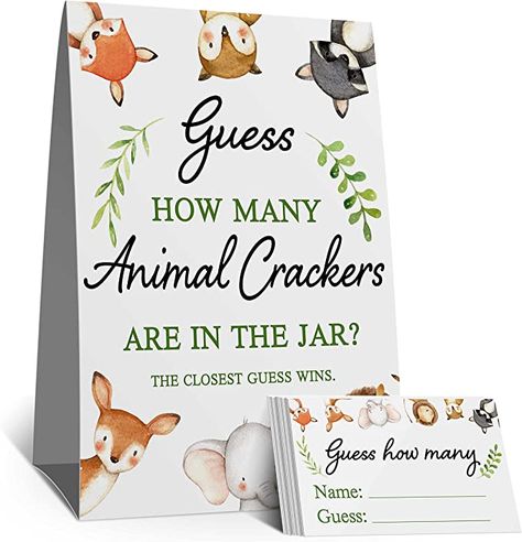 Amazon.com: Guess How Many Animal Crackers are in the Jar，Watercolor Woodland Animals Baby Shower Decorations，(1 Sign+50 Cards), How Many Animal Crackers Birthday, Christmas, Funny Party Game : Home & Kitchen Baby Shower Games Woodland Theme, Jar Watercolor, Baby Shower Card Box, Watercolor Woodland Animals, Animal Baby Shower Games, Woodland Creatures Baby Shower, Woodland Animals Theme, Woodland Baby Shower Decorations, Animal Baby Shower Theme