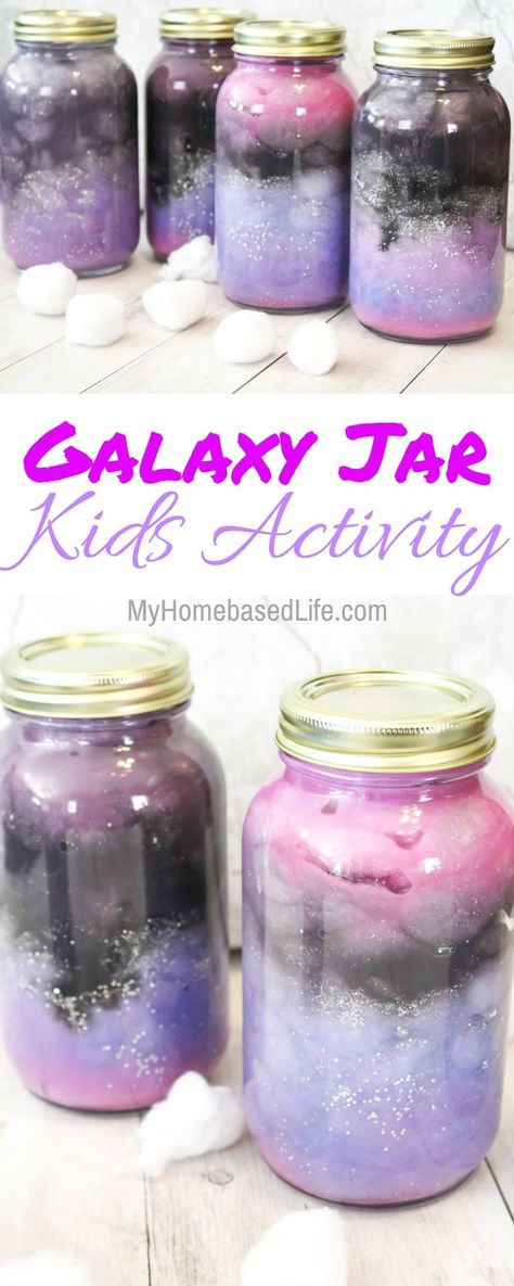 Galaxy Jars, Nebula Jars, Space Activities For Kids, Galaxy Jar, Space Crafts For Kids, Easy Kid Activities, Homeschool Activity, Sistem Solar, Space Activities