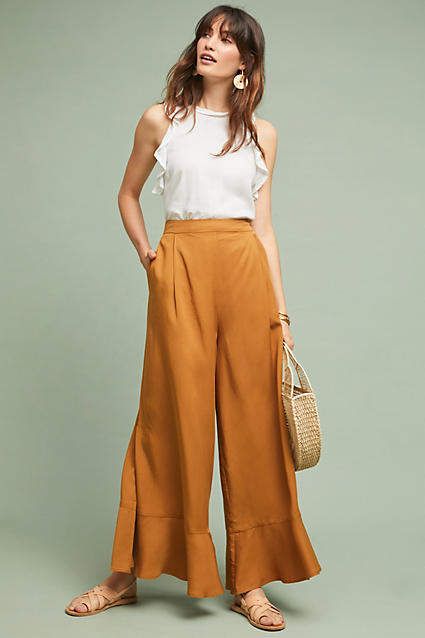 Sancia Violeta Ruffled Wide-Leg Pants #ad #AnthroFave #AnthroRegistry Anthropologie #Anthropologie #musthave #styleinspiration #newarrivals #ootd Summer Work Outfits, Pant Outfits, Elegant Summer Outfits, Popular Things, Summer Pants Outfits, Square Pants, Yellow Pants, Cool Summer Outfits, Summer Work