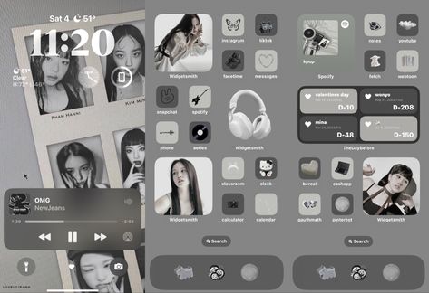 Haerin Homescreen Layout, Dark Layout Iphone, White And Gray Homescreen, Aesthetic Grey Homescreen, Grey Ios Layout, Ipad Widget Theme, Grey Phone Aesthetic, Gray Phone Layout, Grey Homescreen Ideas