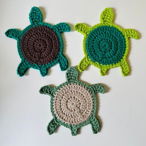 Amigurumi Patterns, Turtle Coaster Crochet Pattern, Crochet Pattern Turtle, Turtle Coaster, Turtle Applique, Coaster Crochet Pattern, Coaster Crochet, Crochet Fish, Easy Crochet Animals