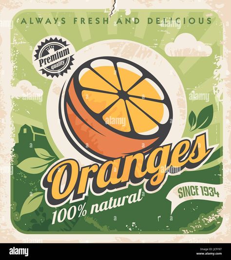 Vintage Poster Template, Fruit Poster Design, Texture Food, Retro Poster Design, Farm Fruit, Old Paper Texture, Orange Farm, Fruit Poster, Retro Label