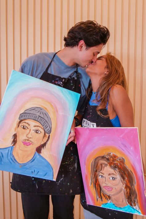 paint your partner date night Paint Together Couple, Couple Paint Date Ideas, Portrait Couple Painting, Paint Night Date Ideas, Paint Your Partner Date Night, Painting Each Other Date, Paint Your Spouse Night, Mom And Me Paint Night Ideas, Paint Each Other Date