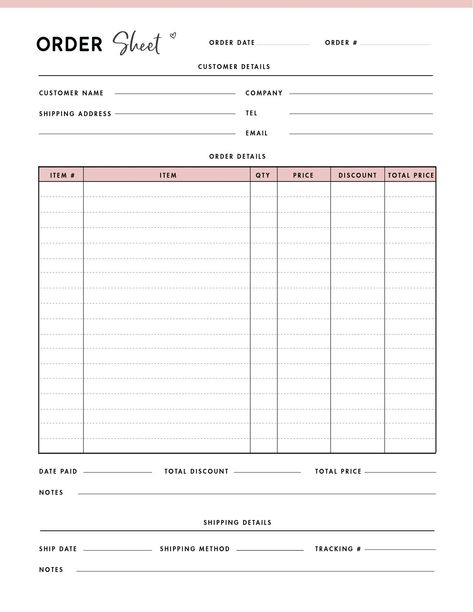 Invoice For Small Business, Work Order Form Free Printable, Order Forms For Small Business, Tumbler Order Form Template Free Printable, Free Order Form Template, Small Business Tracking Forms, Small Business Sheets, Work Order Template Free Printable, Order Form Template Free Printable Craft