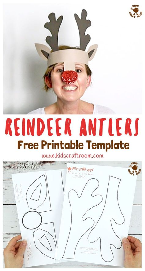 Make fun Reindeer Antler Hats with the free printable template. Kids can colour it in or trace round it onto coloured paper. A fun Christmas card for kids and grown-ups. Everyone will enjoy this easy reindeer craft! #reindeer #reindeercrafts #reindeerantlers #christmas #christmascrafts #christmashats #hats #headband #kidscraftroom #kidscrafts #antlers #printables #papercrafts #free #freeprintables Reindeer Hat Template Free Printable, Reindeer Headband Template, Reindeer Antlers Template, Antler Template, Printable Reindeer Antlers, Childrens Christmas Crafts, Juleverksted For Barn, Reindeer Hat, Headband Crafts